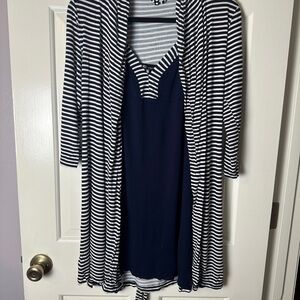 Navy and White Striped Nightgown and Robe Set